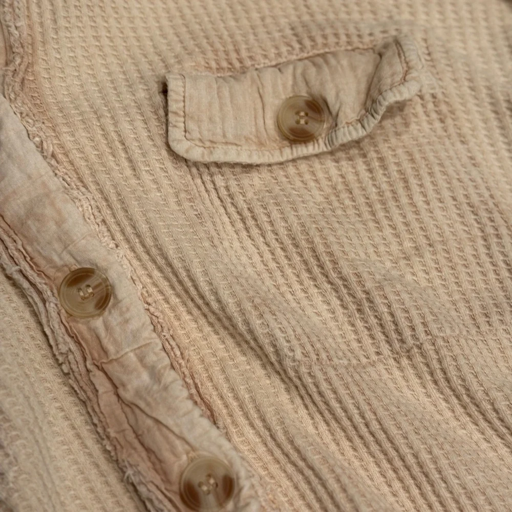 Free People One Scout Jacket Shacket Waffle Thermal Knit Slouchy Nude Sand - Picture 7 of 16
